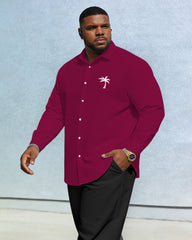 Men's Plus Size Casual Holiday Dating Party Simple Dark Pink Chest Small Coconut Tree Print Label Wrinkle-resistant New Leverage Long-sleeved Shirt