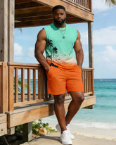 Men's Plus Size Hawaiian Print Vacation Tank Shorts Set