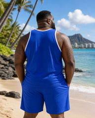 Big & Tall Men's Hawaii Vacation Leisure Daily Travel Sports Blue Vest Shorts Set