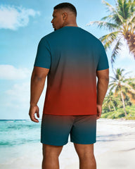Big & Tall Men's Daily Leisure Vacation Gradient Short-sleeved T-shirt Shorts Set