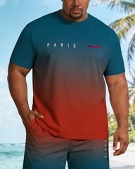 Big & Tall Men's Daily Leisure Vacation Gradient Short-sleeved T-shirt Shorts Set