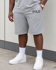 Big & Tall Men's Simple Leisure Travel Daily Vacation Grey Polo Shirt Short Sleeve Shorts Set