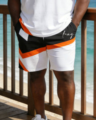 Large Size Men's Irregular Geometric Stitching Chest "king" Printed Short Sleeve T-shirt Shorts Set