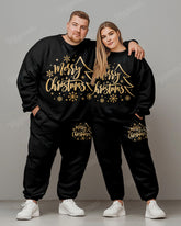 Couple Big and Tall Merry Christmas Letter Black Printed Sweatshirt Set