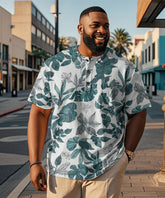 Men's Plus Size Hawaiian Floral Print Henry Collar Button Short Sleeve Tee