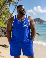 Big & Tall Men's Hawaii Vacation Leisure Daily Travel Sports Blue Vest Shorts Set