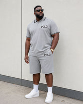 Big & Tall Men's Simple Leisure Travel Daily Vacation Grey Polo Shirt Short Sleeve Shorts Set