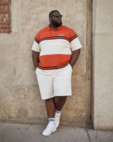 Big & Tall Men's Summer Vacation Hawaii Bright Orange... White Contrast POLO Shirt Short Sleeve Shorts Set