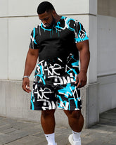 Big & Tall Men's Street Graffiti Black Short Sleeve T-Shirt Shorts Set