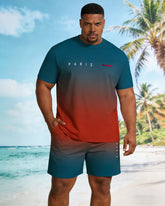Big & Tall Men's Daily Leisure Vacation Gradient Short-sleeved T-shirt Shorts Set