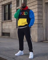 Large Size Men's Autumn And Winter Warm Sleeve Hat Contrast Printed Hoodie Sweatpants Set