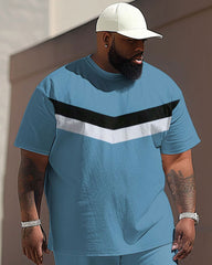 Men's Large Simple Colorblock Printed T-shirt Pants Suit