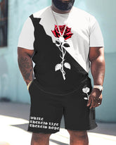 Men's Plus Size Colorblock Rose Print Large Men's Set