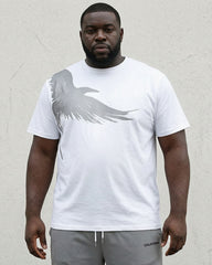 Big & Tall Men's Grey & White Shoulder Eagle Silhouette Print Short Sleeve T-Shirt Pants Set