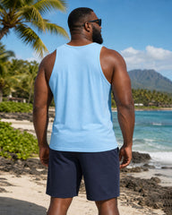 Big & Tall Men's Blue Simple Casual Vacation Hawaiian Vest Shorts Set
