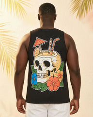 Big & Tall Men's Hawaiian Skull Flower Straw Print Short Sleeve Tee