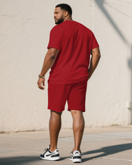 Men's Large Size Red Casual Short Sleeve Suit