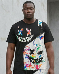 Big & Tall Men' Graffiti Funny Face Street T-shirt Shorts Set