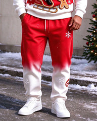 Large Size Men's Warm Autumn And Winter Merry Christmas Snowflake Pattern Printed Hoodie Sweatpants Set