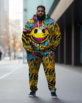 Men's Large Size Street Graffiti Cartoon Smiley Funny Print Hoodie (Two-Pack)