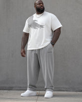 Big & Tall Men's Grey & White Shoulder Eagle Silhouette Print Short Sleeve T-Shirt Pants Set