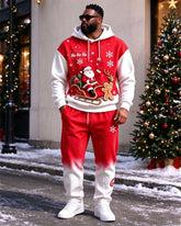 Large Size Men's Warm Autumn And Winter Merry Christmas Snowflake Pattern Printed Hoodie Sweatpants Set
