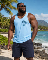 Big & Tall Men's Blue Simple Casual Vacation Hawaiian Vest Shorts Set