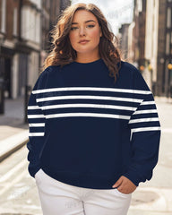 Plus Size Colorblock Striped Print Casual Long Sleeve Sweatshirt