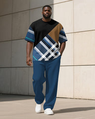 Men's Plus Size Check Color Block Printed T-shirt Trousers Suit