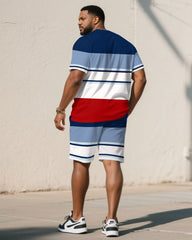 Men's Large Size Multi-color Casual Short-sleeved Shorts Set