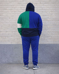 Large Size Men's Autumn And Winter Warm Contrast Stitching Blue Printed Hoodie Sweatpants Set