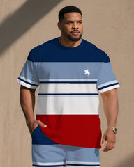 Men's Large Size Multi-color Casual Short-sleeved Shorts Set