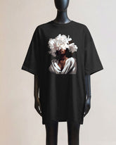Black White Floral Women's T-Shirt Large Size