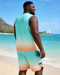 Hawaiian Gradient Color Plant Atmosphere Silhouette Vacation Casual Vest Shorts Set Large Size Men
