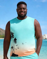 Hawaiian Gradient Color Plant Atmosphere Silhouette Vacation Casual Vest Shorts Set Large Size Men