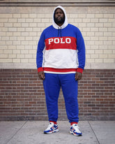 Large Size Men's Autumn And Winter Warm Contrast Color Stitching Large Logo Letter Printed Hoodie Sweatpants Set