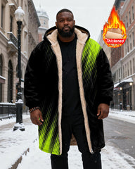 Big & Tall Men's Black And Green Gradient Printed Velvet Padded Long Hooded Coat