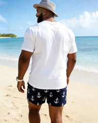 Men's Big & Tall Leisure Vacation Chest Small Printed Short Sleeve T-shirt Shorts Set