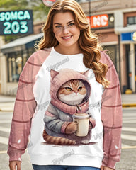 Cute Cat Color Matching Print Plus Size Women's Top