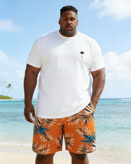 Men's Big & Tall Orange With White Short Sleeve T-Shirt Shorts Set