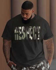 Men's Large Size Letter Respect Short-Sleeved Trousers Two-Piece Set
