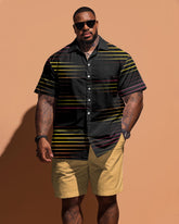 Big Guy Simple Stripe Print Short-sleeved Shirt and Shorts Set