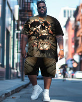 Men's Plus Size Street Fashion Abstract Skull Print T-Shirt Shorts Suit
