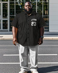 Striped Letter Color Short-sleeved Shirt Plus Size Men's Suit
