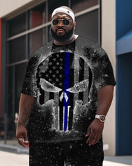 Independence Day Flag Skull Blue Print Large Men's Set