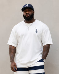 Big & Tall Men's Anchor Horizontal Stripe Printed Round Neck Short Sleeve T-Shirt Shorts Set