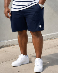 Big & Tall Men's Navy Blue Horizontal Striped Pony Printed Crew Neck Short Sleeve T-shirt Shorts Set
