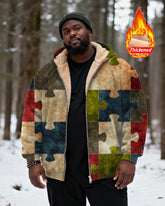 Big & Tall Men's Multicolor Puzzle Print Velvet Thickened Zip Hoodie