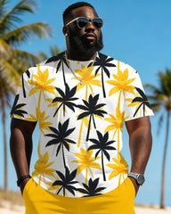 Big & Tall Men's Two-tone Coconut Tree Print Crewneck Short Sleeve T-Shirt Shorts Set