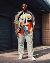 Men's Plus Size Multicolor Pop Colorblock Abstract Print Long Sleeve Shirt Trousers Suit